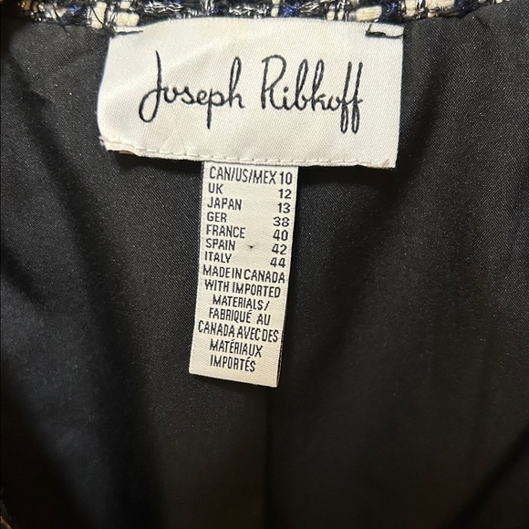 Joseph Ribkoff 10 Black+White Textured Plaid Blazer gathered sleeves - Picture 4 of 16